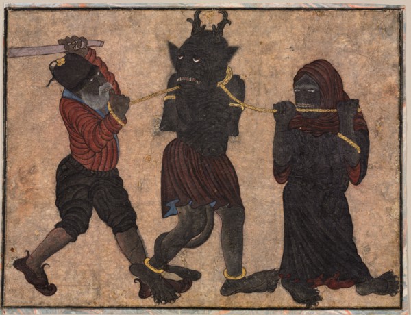 Demon in chains, c. 1453. Style of Muhammad Siya Qalam (Iranian). Opaque watercolor and gold on