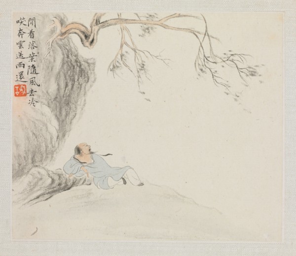 Album of Landscape Paintings Illustrating Old Poems: A Man Reclines beneath an Overhanging Branch,