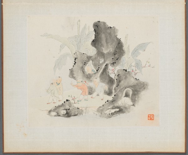 Album of Landscape Paintings Illustrating Old Poems: Children Play in a Rocky Grove, 1700s. Hua Yan