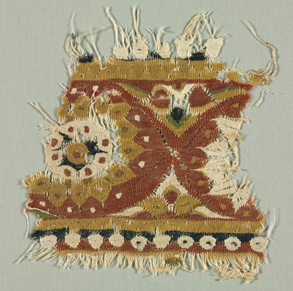 Fragment of a Border, 800s. Egypt, Tulunid period, 9th century. Tapestry; linen and wool; overall: