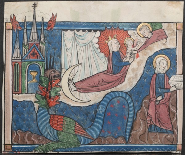 Miniature from a Manuscript of the Apocalypse: The Woman Clothed with the Sun, c. 1295. France,