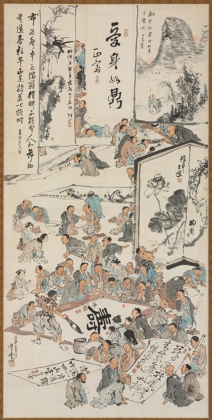 Painting Party, 1880. Kawanabe Kyosai (Japanese, 1831-1889). Hanging scroll; ink and color on