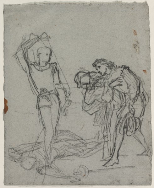 Duel after the Masked Ball (recto); Head of a Woman (verso), c. 1857. Thomas Couture (French,
