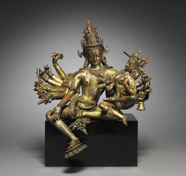 Uma-Maheshvara, 1300s. Nepal, 14th century. Gilt bronze; overall: 29.8 x 27.2 cm (11 3/4 x 10 11/16