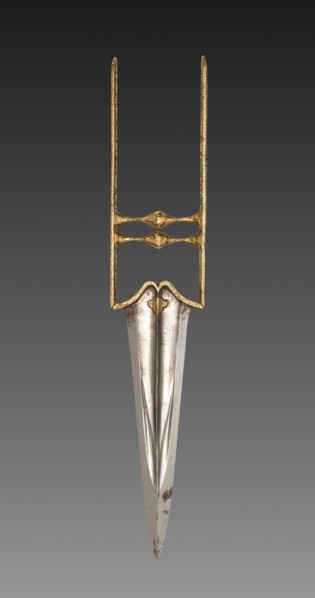 Katar (Stabbing Dagger), 1700s. India, Mughal. Steel blade, iron and gold handle; overall: 45.6 x 8