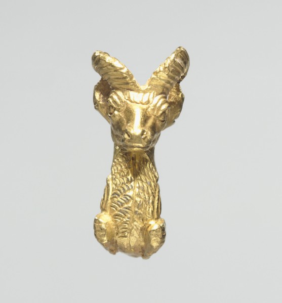 Ibex Bracelet Terminal, 500-400 BC. Iran, Achaemenian, 5th Century BC. Gold, solid cast; overall: 1