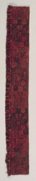 Mantle Border Fragment with Oculate Being, 200 BC-AD 200. Peru, South Coast, Paracas (Cavernas)