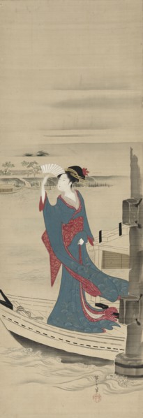 Beauty in a Boat on Sumida River, late 1700s-early 1800s. Chobunsai Eishi (Japanese, 1756-1829).