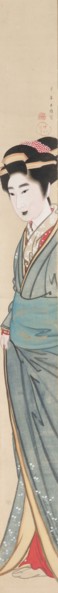 Courtesan, 19th century. Gion Seitoku (Japanese, 1781-1829?). Hanging scroll, pillar painting; ink