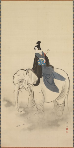 Courtesan Riding an Elephant (Parody of the Bodhisattva Fugen), 19th century. Kuwagata Keisai