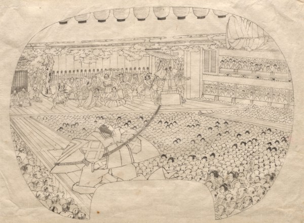 Interior of the Kabuki Theater. Utagawa Sadahide (Japanese, 1807-1873). Ink on paper; overall: 23.6