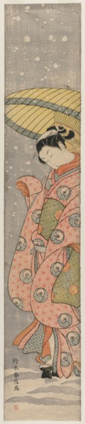 Young Woman Standing Under an Umbrella in the Snow, 1767-1768. Suzuki Harunobu (Japanese,