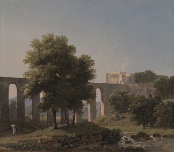 An Aqueduct Near a Fortress, 1807. Jean-Victor Bertin (French, 1767-1842). Oil on fabric; framed: