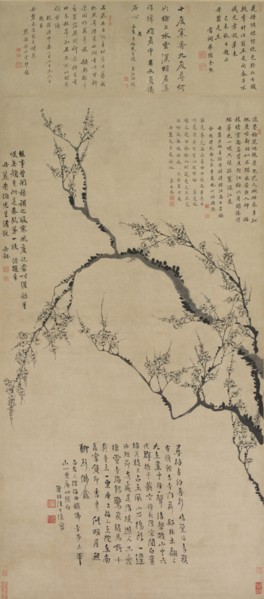 Plum Blossoms, 1747. Wang Shishen (Chinese, 1686-1759). Hanging scroll, ink on paper; overall: 142