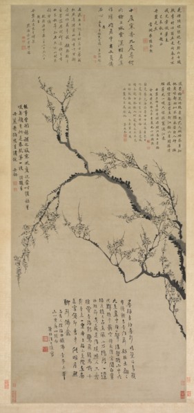 Plum Blossoms, 1747. Wang Shishen (Chinese, 1686-1759). Hanging scroll, ink on paper; overall: 142