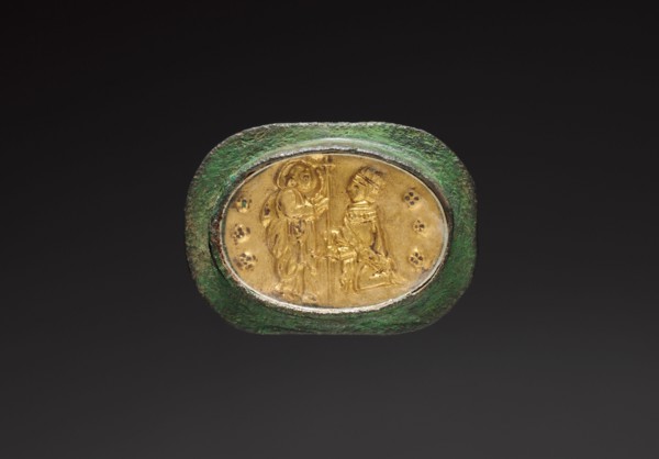 Votive or Civic Badge with a Crowned Figure Kneeling before Christ, c. 1300. Italy, Venice, early
