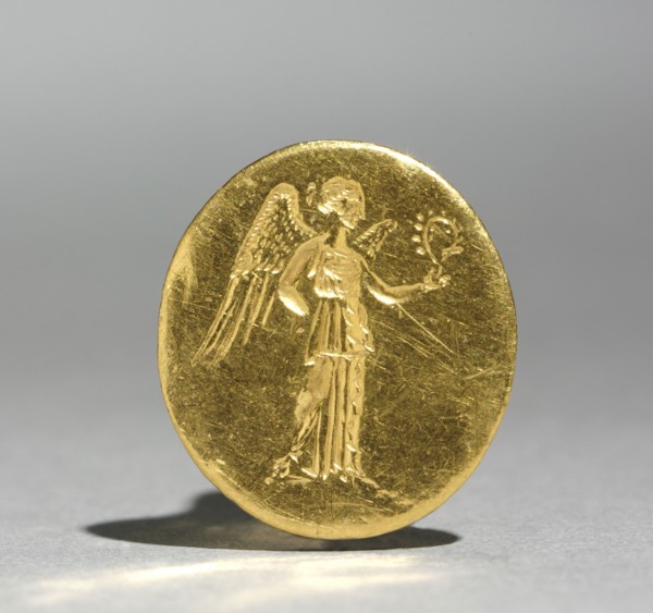 Finger Ring with Figure of Nike, 300s BC. Greece, 4th Century BC. Gold; diameter: 1.7 cm (11/16 in