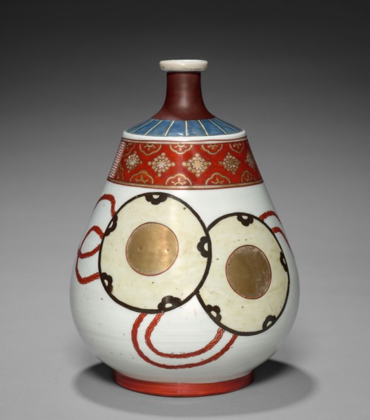 Bottle-Flask with Noh Theater Designs: Arita Ware, Imari Type, 18th century. Japan, Edo Period