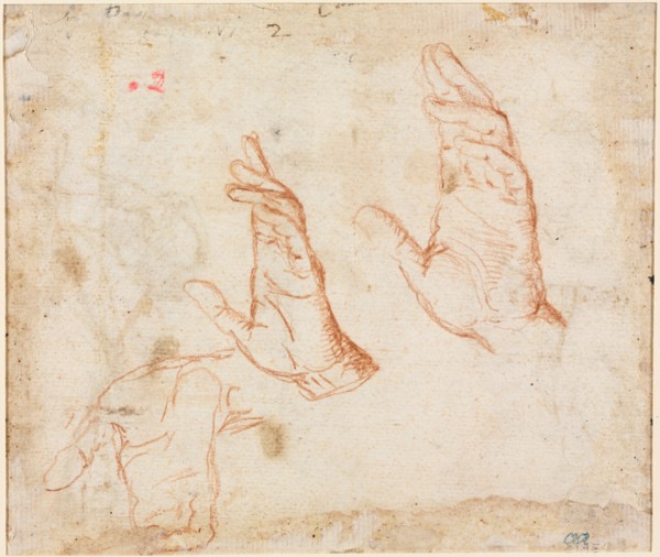 Study of Hands (verso), c. 1590. Camillo Procaccini (Italian, 1546-1629). Red chalk; sheet: 16.5 x