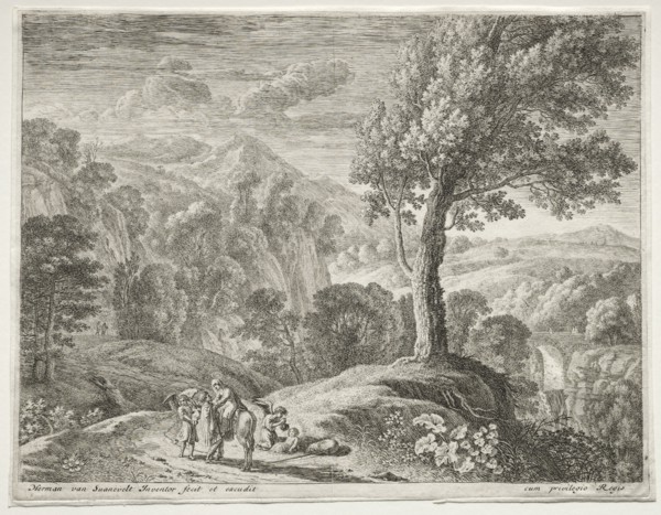 The Flight into Egypt: The Large Tree and the Cascade, c. 1652-1654. Herman van Swanevelt (Dutch, c