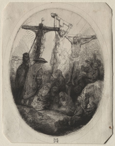 Christ Crucfied Between Two Thieves:  An Oval Plate, c. 1641. Rembrandt van Rijn (Dutch, 1606-1669)
