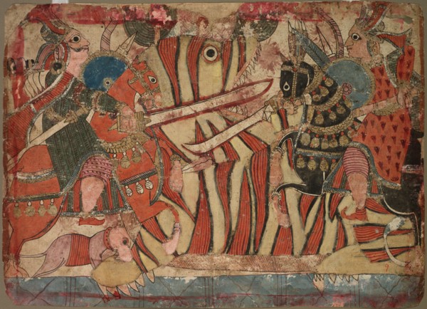 Illustration of the Mahabharata, c. 1800. India, Maharashtra, Paithan School, early 19th Century.