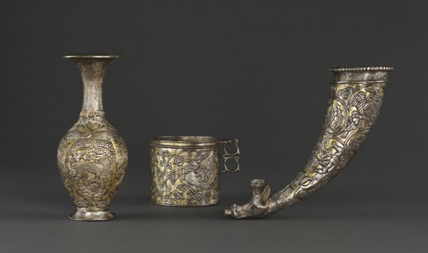 Silver Vessels, c. 700. Central Asia or Tibet, early 8th century. Silver with gilding; overall: 22
