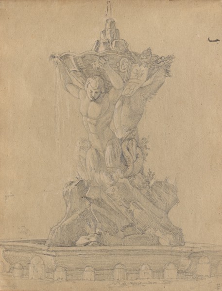 Album with Views of Rome and Surroundings, Landscape Studies, page 21a: Roman Fountian. Franz