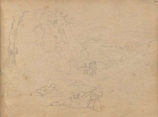 Album with Views of Rome and Surroundings, Landscape Studies, page 44a: Figures in a Landscape.