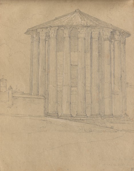 Album with Views of Rome and Surroundings, Landscape Studies, page 32a: Roman Temple. Franz Johann