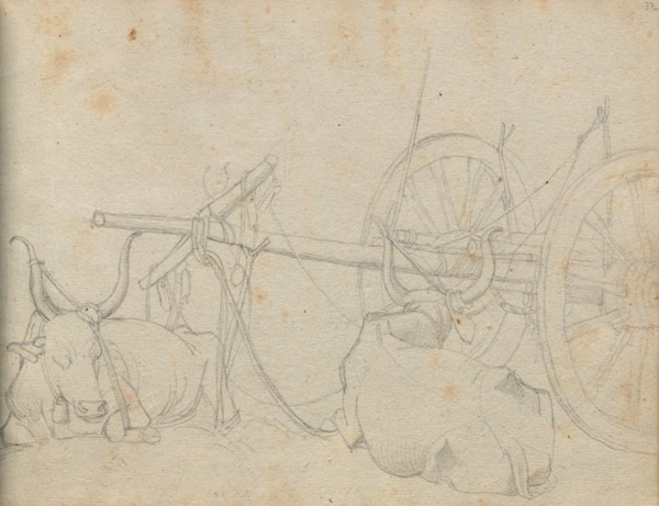 Album with Views of Rome and Surroundings, Landscape Studies, page 37a: Oxen and Wagon. Franz