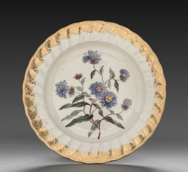 Plate from Dessert Service: Tall Blue Aster, c. 1800. Derby (Crown Derby Period) (British).