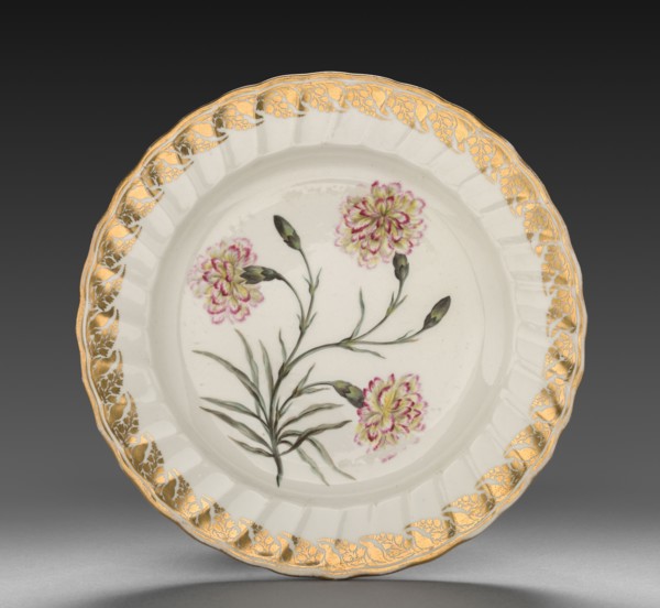 Plate from Dessert Service: Picatee Carnation, c. 1800. Derby (Crown Derby Period) (British).