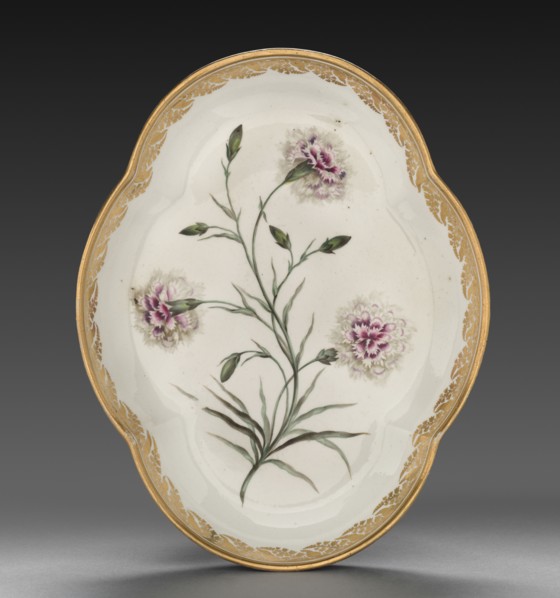 Quatrelobed Dish from Dessert Service: Pinks--Maddocks Beauty, c. 1800. Derby (Crown Derby Period)
