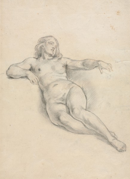 Reclining Female Nude (recto), 19th century. Anonymous. Graphite, with stylus and traces of red