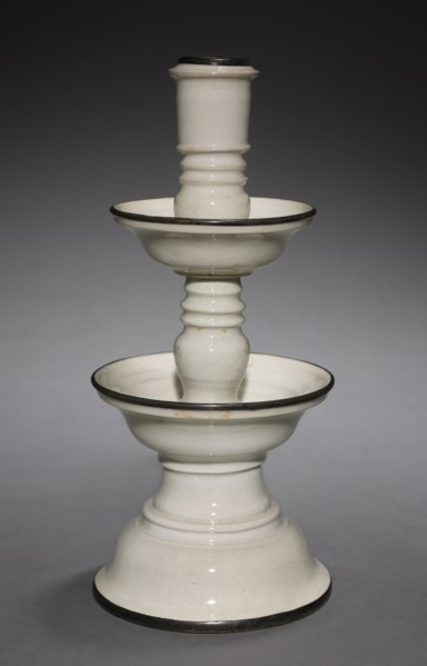 Candlestick, 1600s. China, Ming dynasty (1368-1644). Glazed porcelain with metal rims; overall: 32