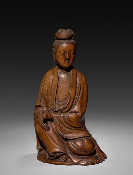 Seated Guanyin, 17th-18th Century. China, Qing dynasty (1644-1911). Bamboo; overall: 15.7 x 9 cm (6