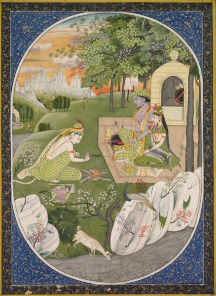 Rama, Sita and Lakshmana in the Forest, page from the Ramayana (Tales of God Rama), c. 1830. India,