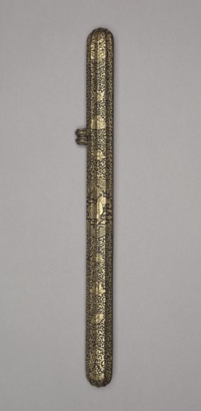Sheath for a Dagger, c. 1600. Case: iron alloy with gold inlay; pen: feather; overall: 33.5 cm (13