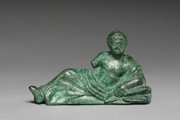 Vessel Ornament of Banqueter, c. 400-375 BC. Italy, Etruscan, early 4th Century. Bronze; overall: 5