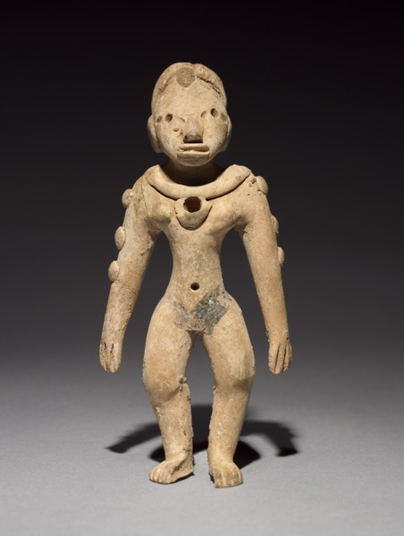 Female Figurine, 300-600. Mexico, Veracruz, Huastec, Panuco Style. Pottery with black pigment;