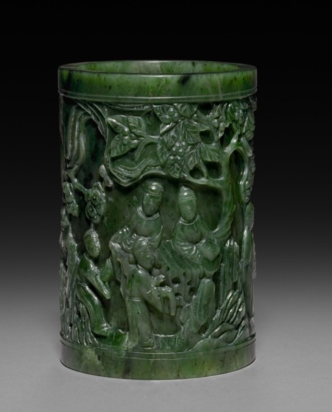 Brush Holder, 19th Century. China, Qing dynasty (1644-1911). Spinach jade; diameter: 8.4 cm (3 5/16
