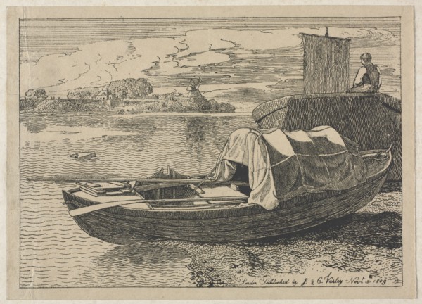 Boats on a River, Windmill in Distance, 1809. Cornelius Varley (British, 1781-1873). Lithograph