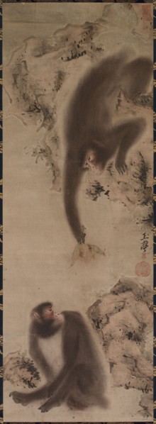 Monkeys, c. 1800. Gyokutei Katsu (Japanese). Hanging scroll; ink on paper; painting only: 120 x 40