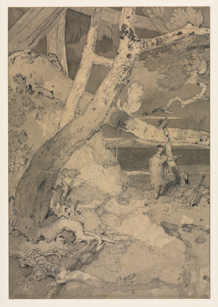 Traveler in a Woodland Landscape, 1806. John Sell Cotman (British, 1782-1842). Graphite and gray