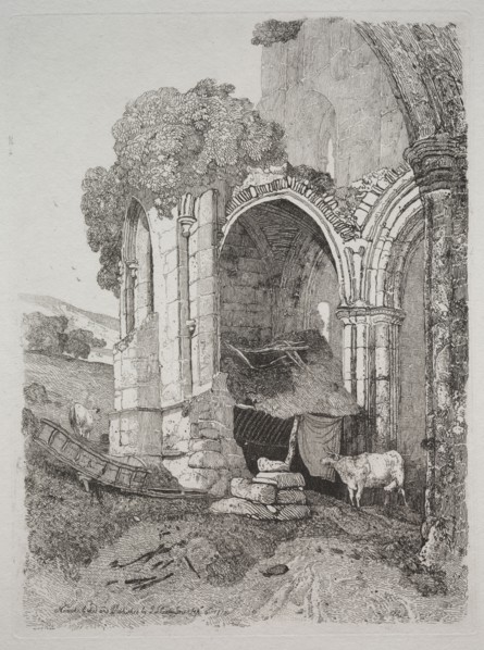 Rievaulx Abbey, Yorkshire, 1810. John Sell Cotman (British, 1782-1842). Etching