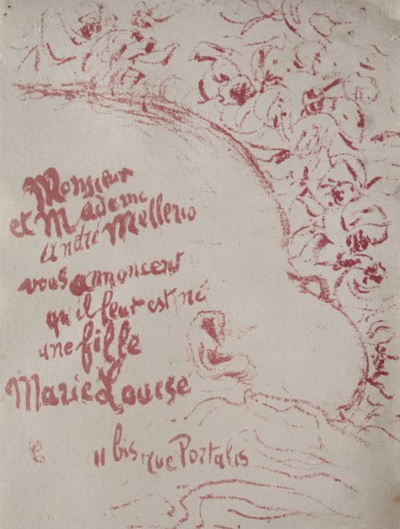 Announcement of a birth, 1898. Pierre Bonnard (French, 1867-1947). Lithograph; sheet: 15.8 x 12 cm