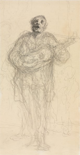 Singing Guitarist (recto), 1855-60. Honoré Daumier (French, 1808-1879). Pen and black ink over