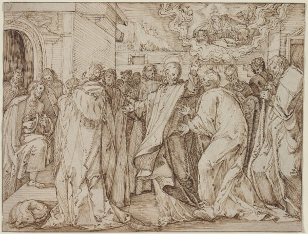 The Parable of the Tribute Money, c. 1580/1600. Master of the Egmont Albums (Dutch). Pen and brown