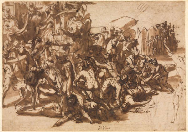 Poros Assailed by the Macedonian Army (recto), c. 1545/47. Perino del Vaga (Italian, 1500/01-1547).
